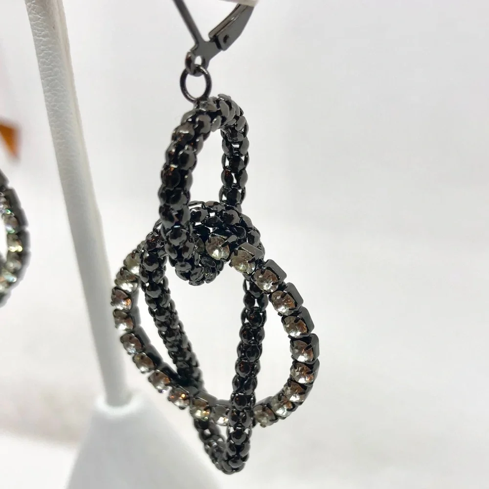 Black and Silver Loop Earrings Mesh Chainmail Rocker Elegant